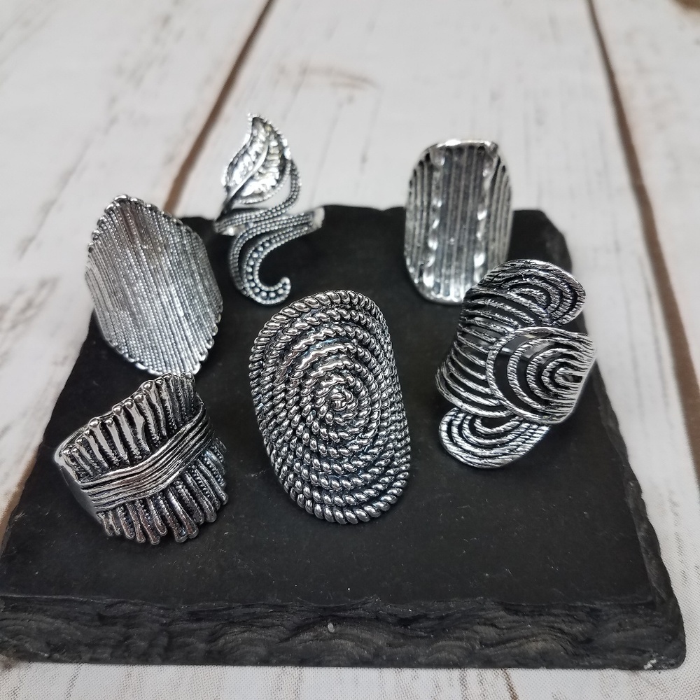 Vintage Carved Silver Plated Rings